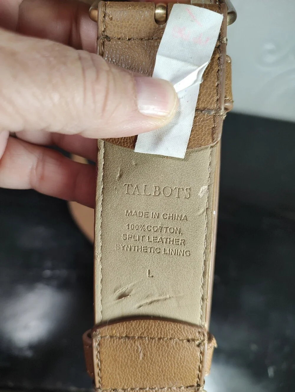 Talbots Size L Split Leather And Cotton Webbing Women's Belt Brow And Tan